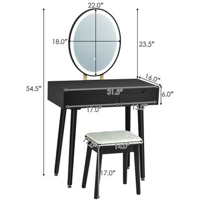 Touch Screen Vanity Makeup Table Stool Set, Black