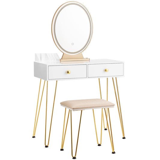 Industrial Makeup Dressing Table with 3 Lighting Modes, White