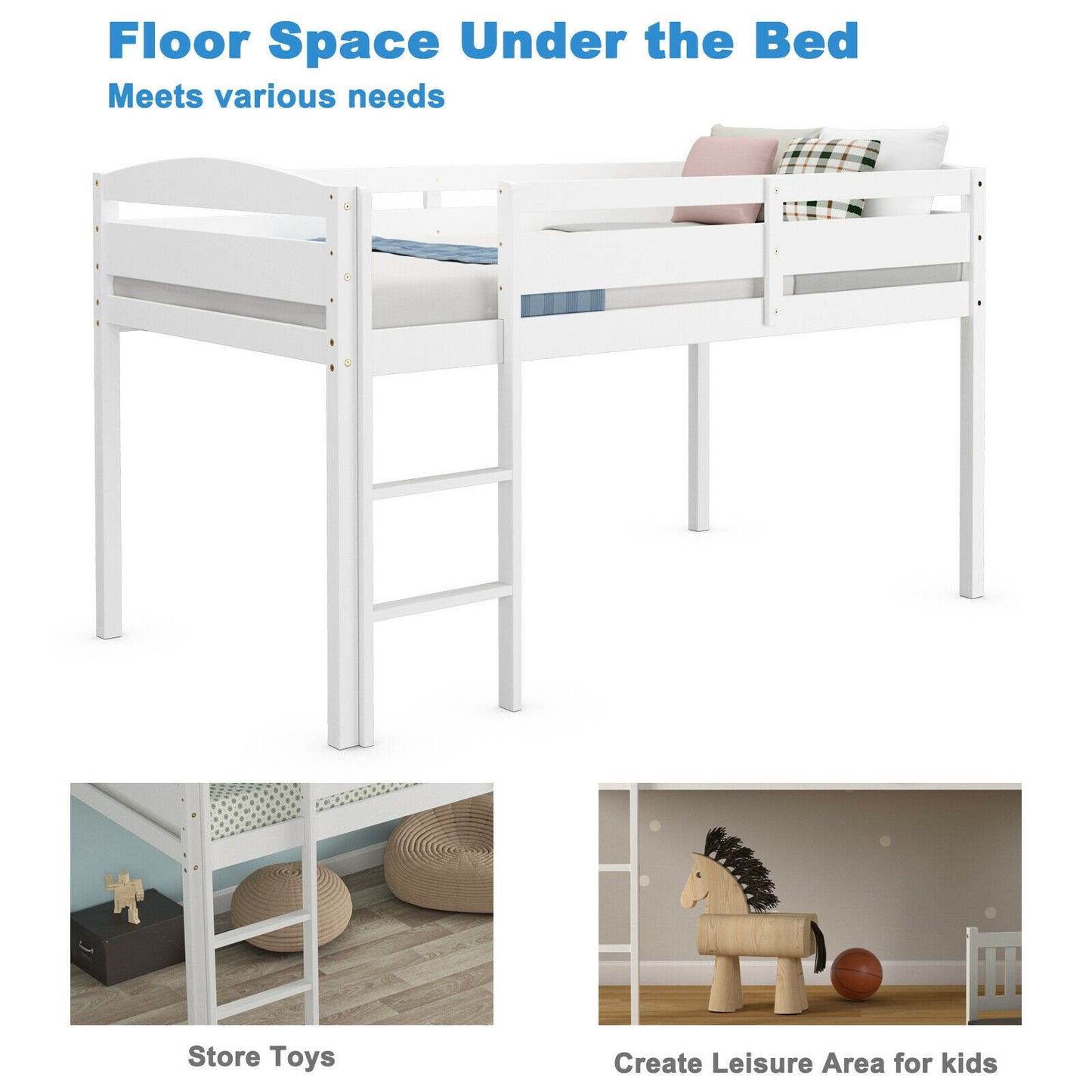 Twin Low Loft Bunk Bed With Guard Rail, Ladder, White Bunk Bed Frame at Gallery Canada