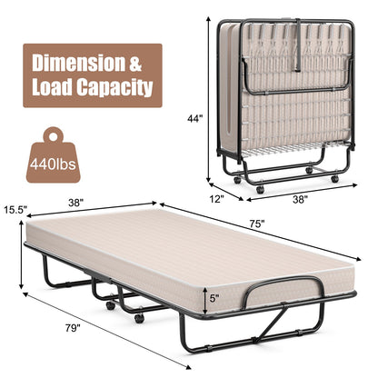 Rollaway Guest Bed with Sturdy Steel Frame and Memory Foam Mattress Made in Italy, Beige at Gallery Canada