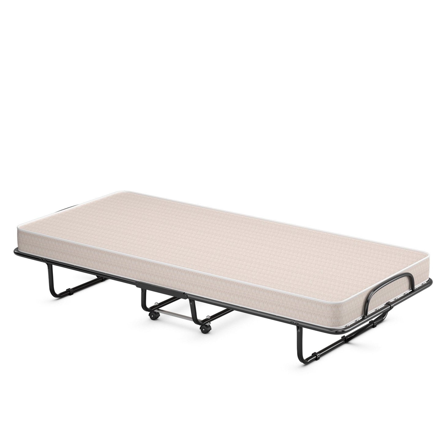 Rollaway Guest Bed with Sturdy Steel Frame and Memory Foam Mattress Made in Italy, Beige
