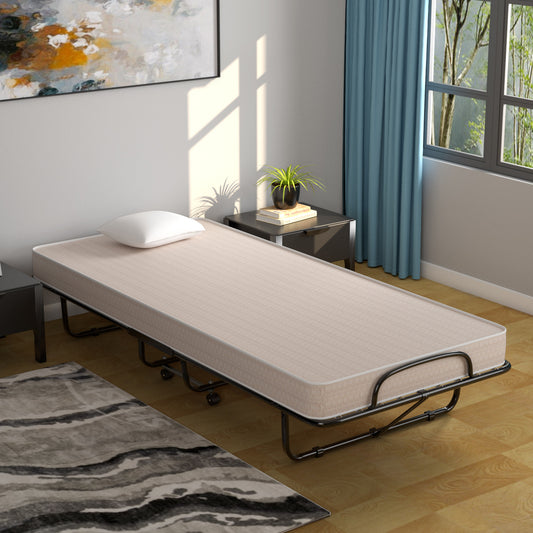 Rollaway Guest Bed with Sturdy Steel Frame and Memory Foam Mattress Made in Italy, Beige Folding Beds Beige at Gallery Canada
