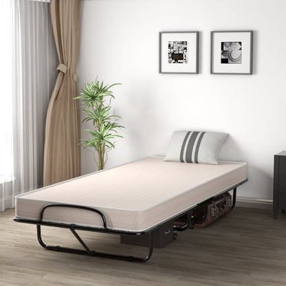 Rollaway Guest Bed with Sturdy Steel Frame and Memory Foam Mattress Made in Italy, Beige