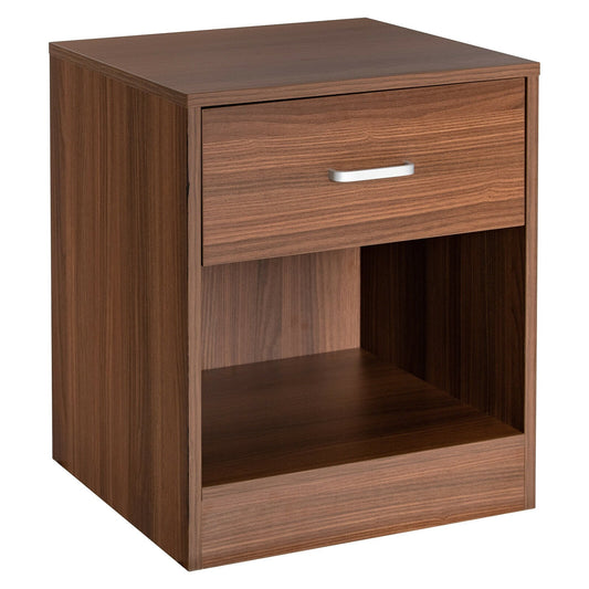 Modern Nightstand with Storage Drawer and Cabinet, Brown