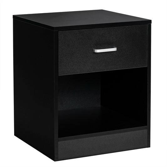 Modern Nightstand with Storage Drawer and Cabinet, Black at Gallery Canada