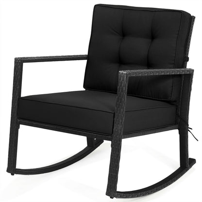 Patio Rattan Rocker Outdoor Glider Rocking Chair Cushion Lawn, Black at Gallery Canada