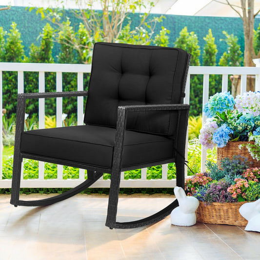 Patio Rattan Rocker Outdoor Glider Rocking Chair Cushion Lawn, Black Patio Rocking Chairs & Gliders Black at Gallery Canada