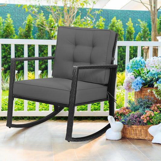 Patio Rattan Rocker Outdoor Glider Rocking Chair Cushion Lawn, Gray Patio Rocking Chairs & Gliders Gray at Gallery Canada
