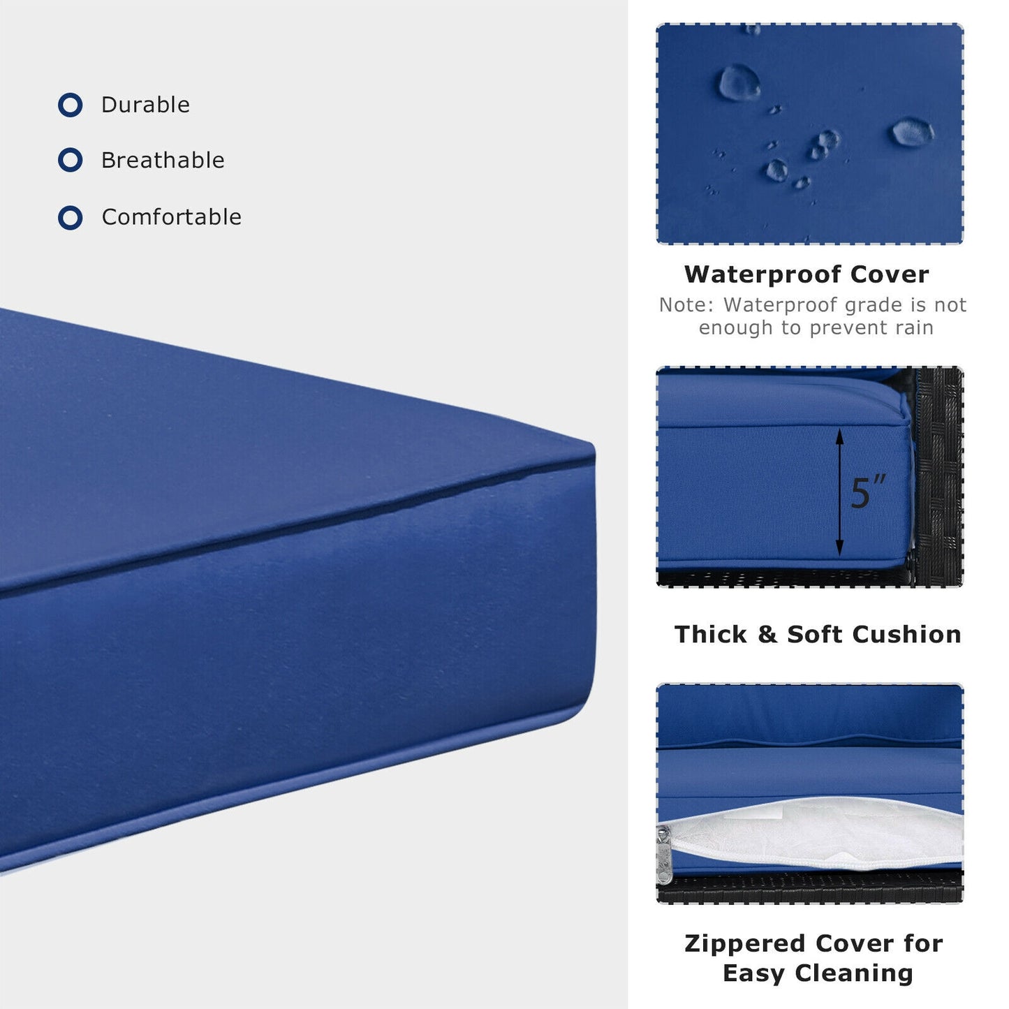 Patio Rattan Rocker Outdoor Glider Rocking Chair, Navy