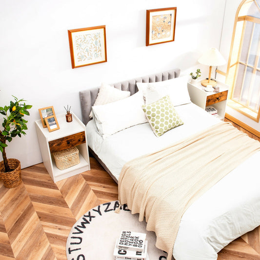 Set of 2 Nightstand with Drawer Cabinet, White