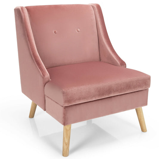 Velvet Wing Back Accent Chair with Rubber Wood Legs and Padded Seat for Living Room, Pink at Gallery Canada