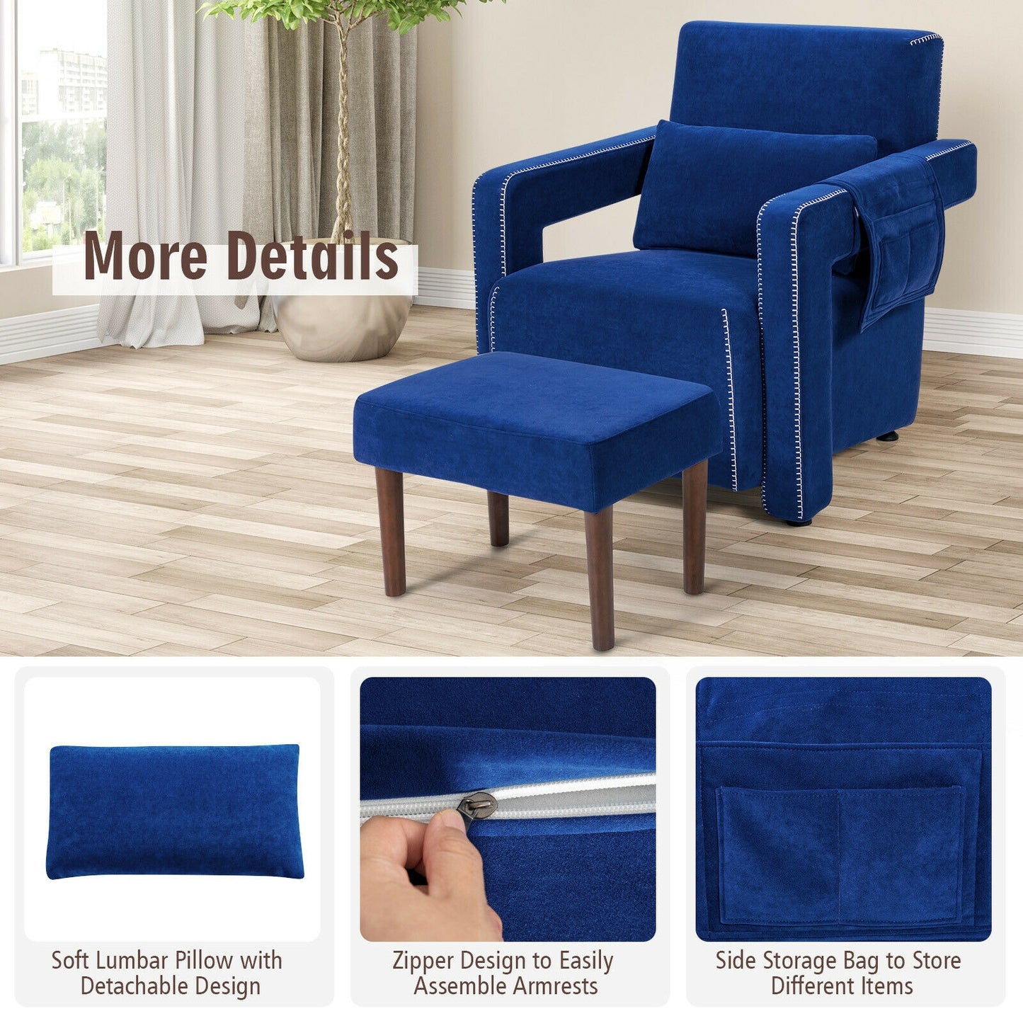 Modern Berber Fleece Single Sofa Chair, Ottoman, Waist Pillow, Blue Accent Chairs at Gallery Canada