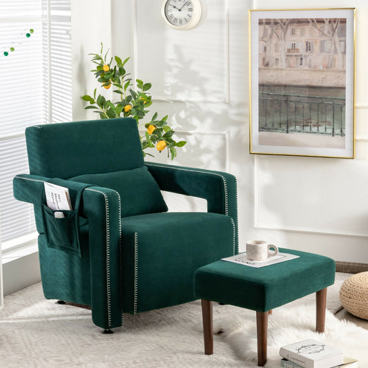 Modern Berber Fleece Sofa Chair With Ottoman, Green Accent Chairs Green at Gallery Canada