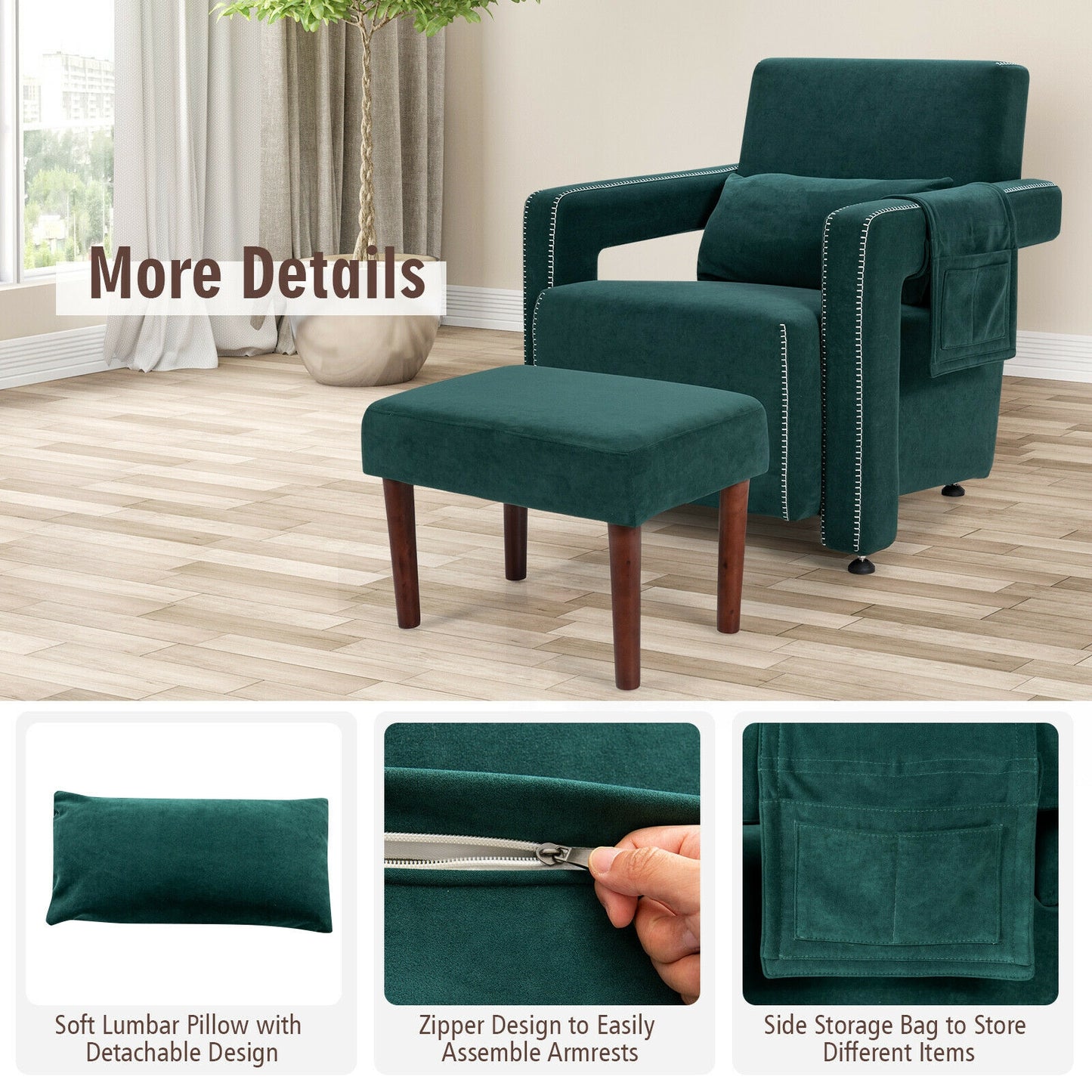 Modern Berber Fleece Sofa Chair With Ottoman, Green Accent Chairs at Gallery Canada