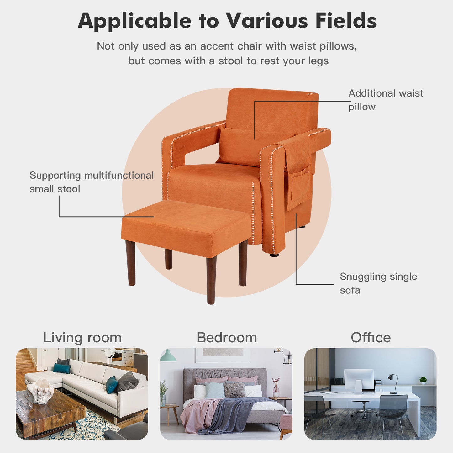 Modern Berber Fleece Single Sofa Chair, Ottoman, Waist Pillow, Orange Accent Chairs at Gallery Canada