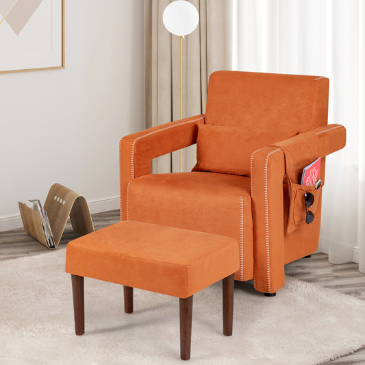 Canapé simple moderne en polaire berbère avec repose-pieds et oreiller de taille, orange
