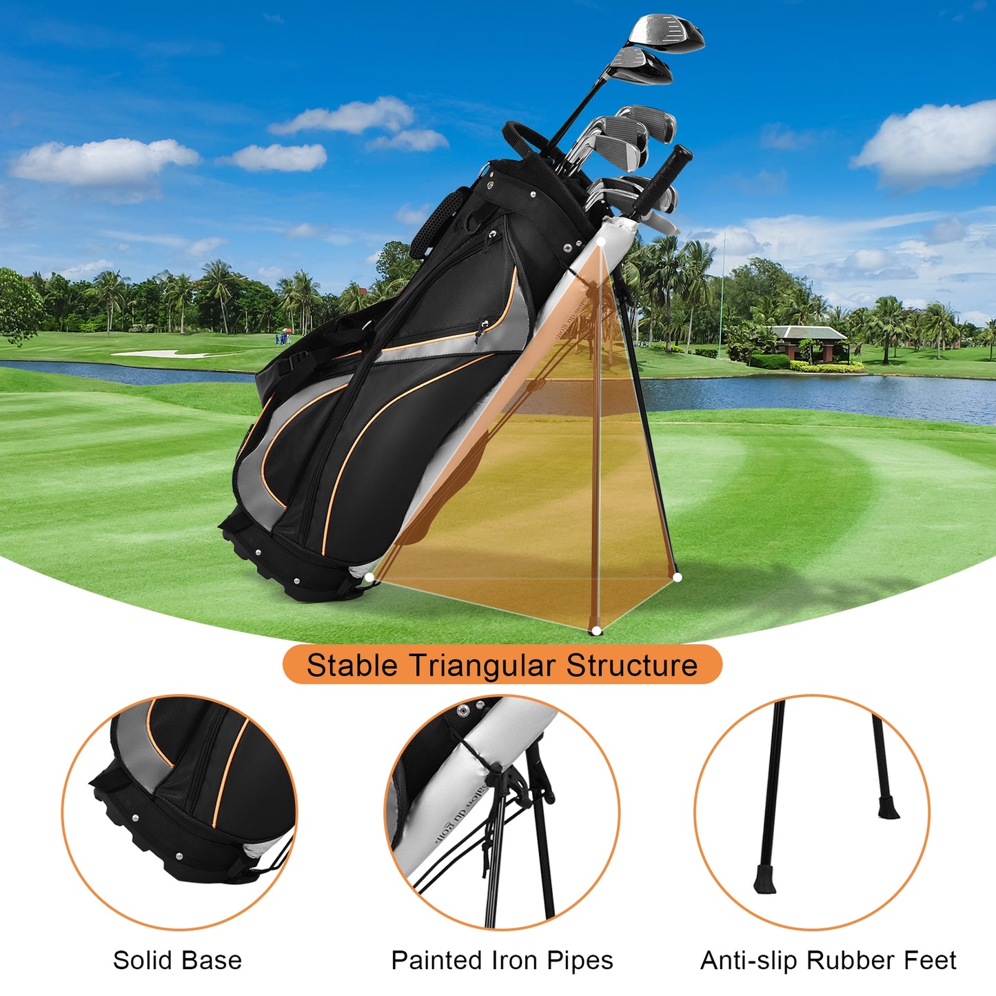 9 Inch Golf Stand Bag, Divider Carry Pockets Storage, Black Golf at Gallery Canada