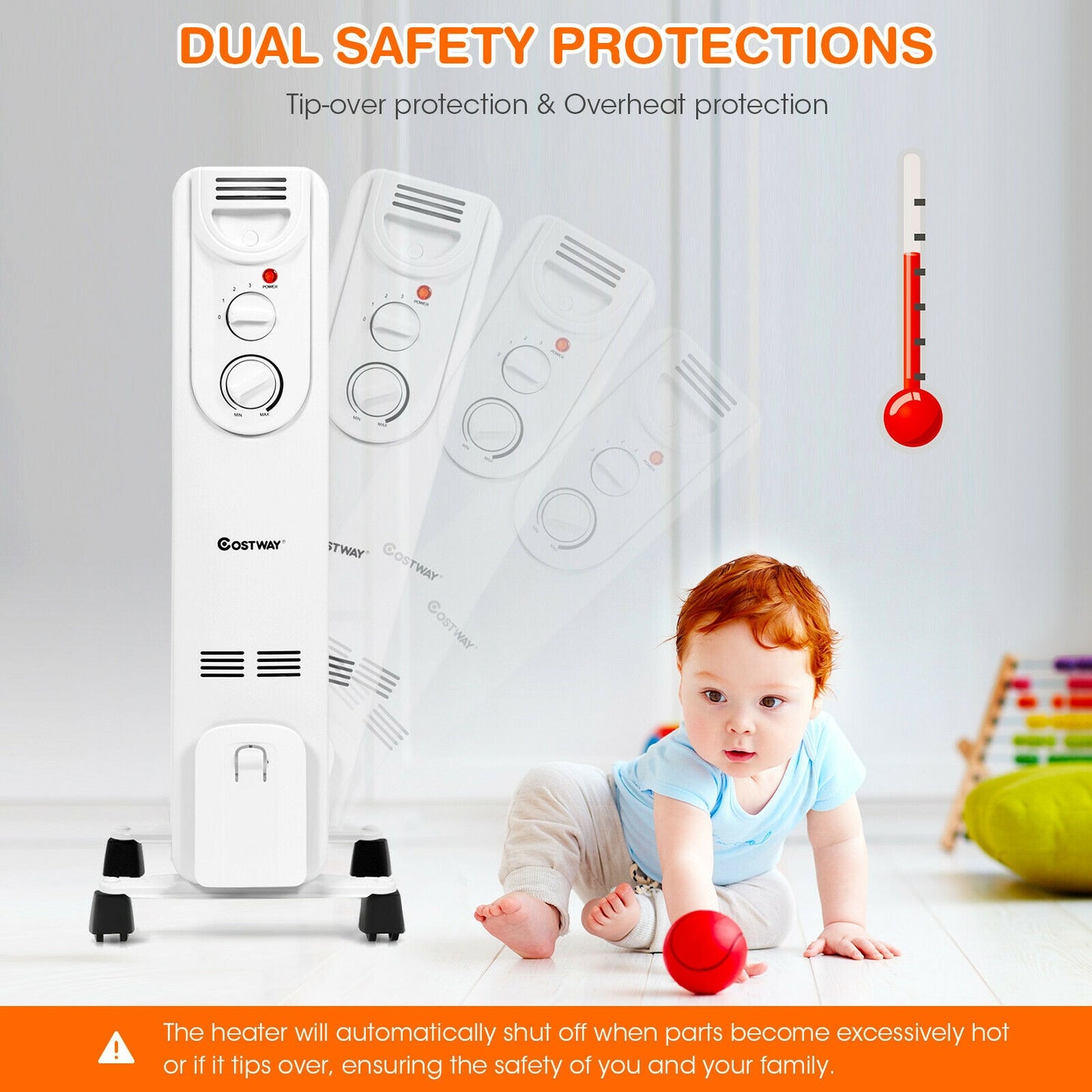 1500W Electric Space Heater with 3 Heat Settings and Safe Protection, White Space Heaters at Gallery Canada