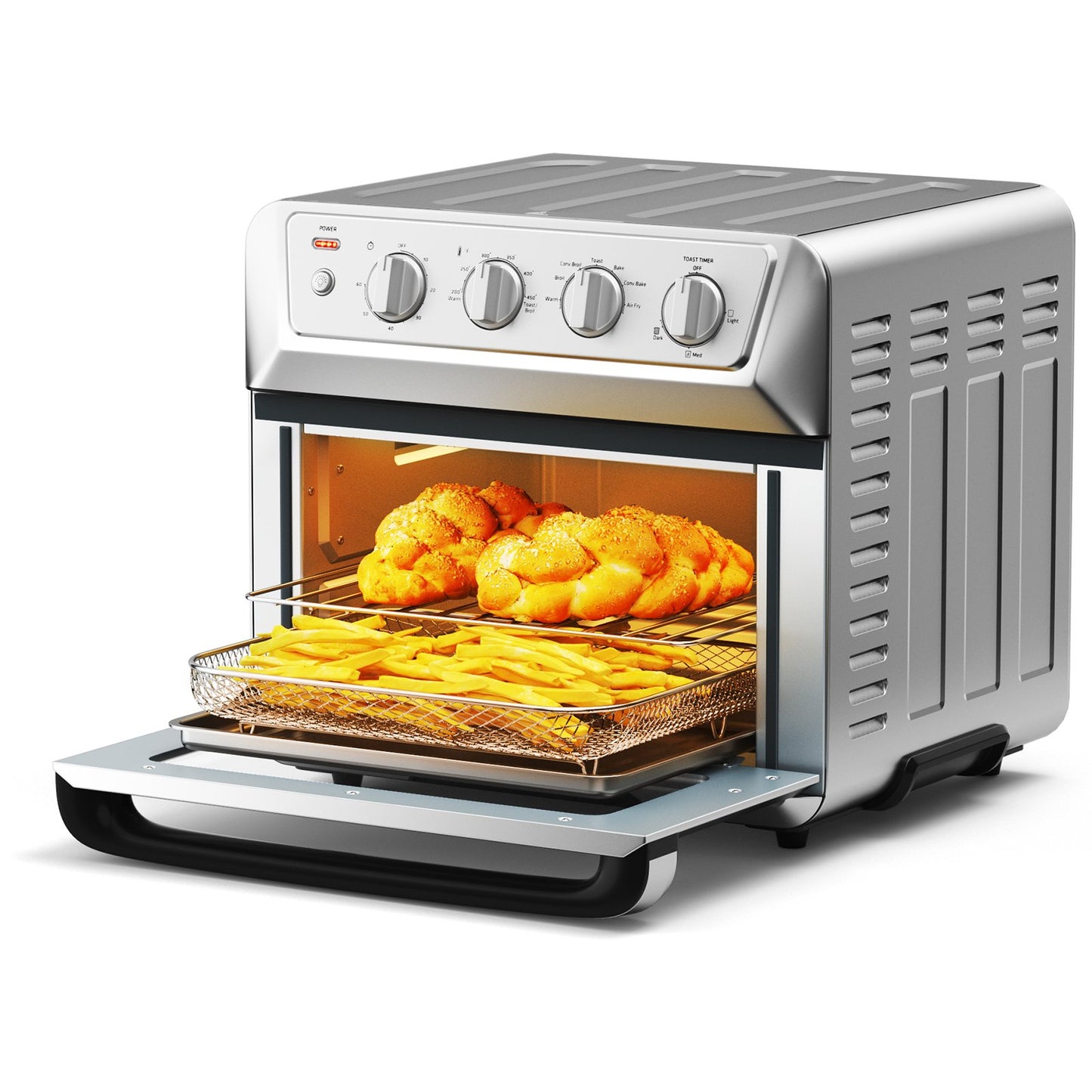 21.5 Quart 1800W Air Fryer Toaster Countertop Convection Oven with Recipe, Silver