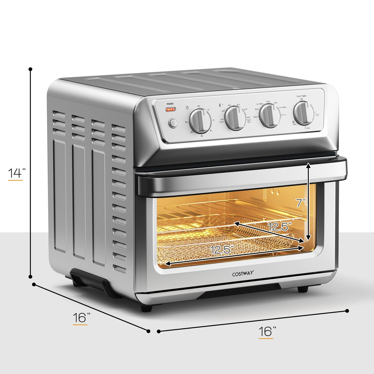 21.5 Quart 1800W Air Fryer Toaster Countertop Convection Oven with Recipe, Silver