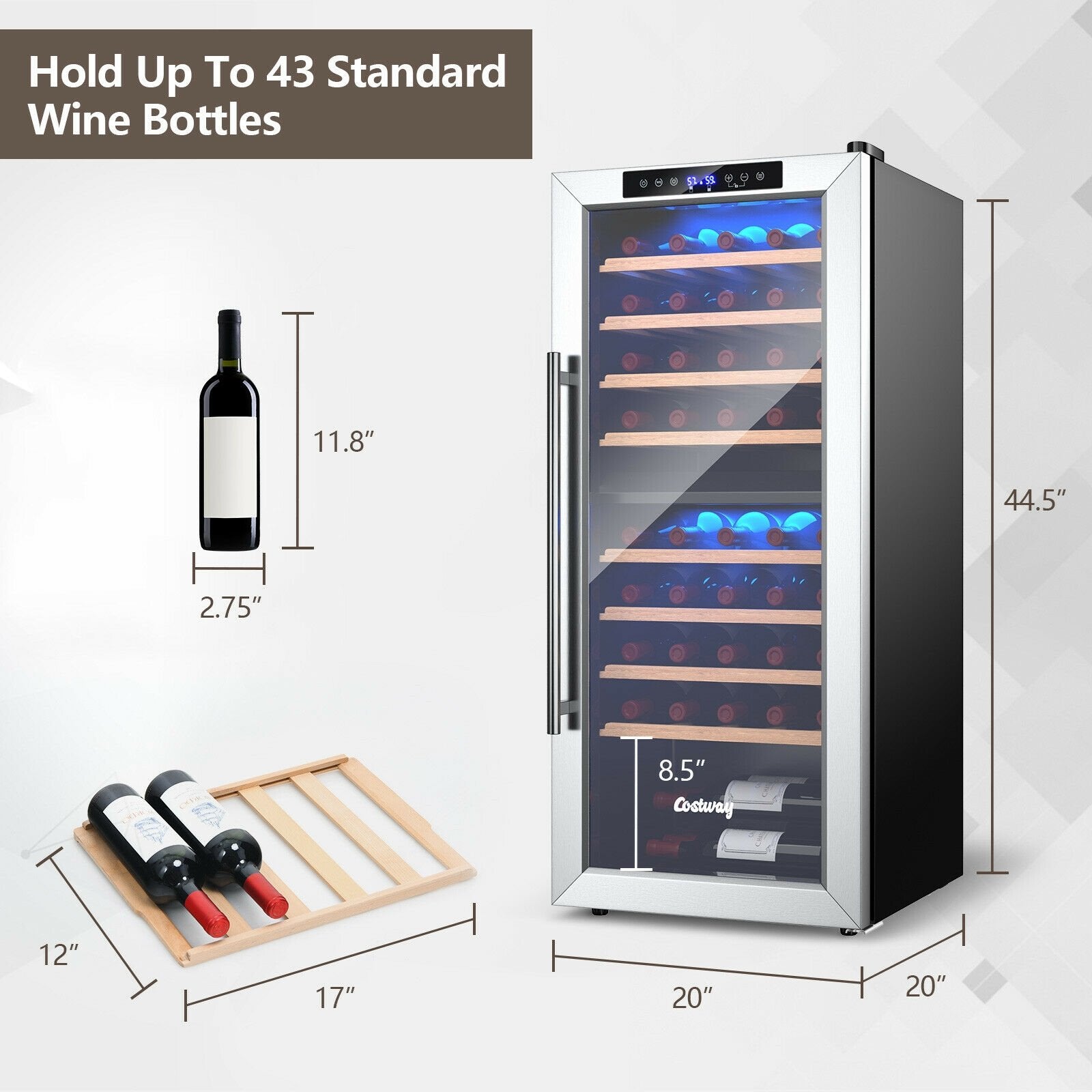 43 Bottle Wine Cooler Refrigerator Dual Zone Temperature Control with 8 Shelves, Black at Gallery Canada