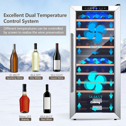43 Bottle Wine Cooler Refrigerator Dual Zone Temperature Control with 8 Shelves, Black at Gallery Canada
