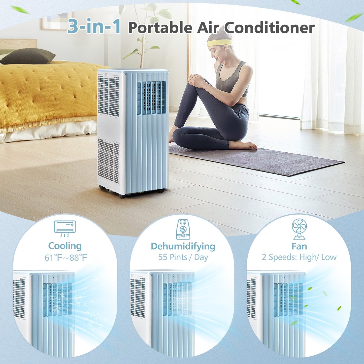 3-in-1 10000 BTU Air Conditioner with Humidifier and Smart Sleep Mode, Blue at Gallery Canada