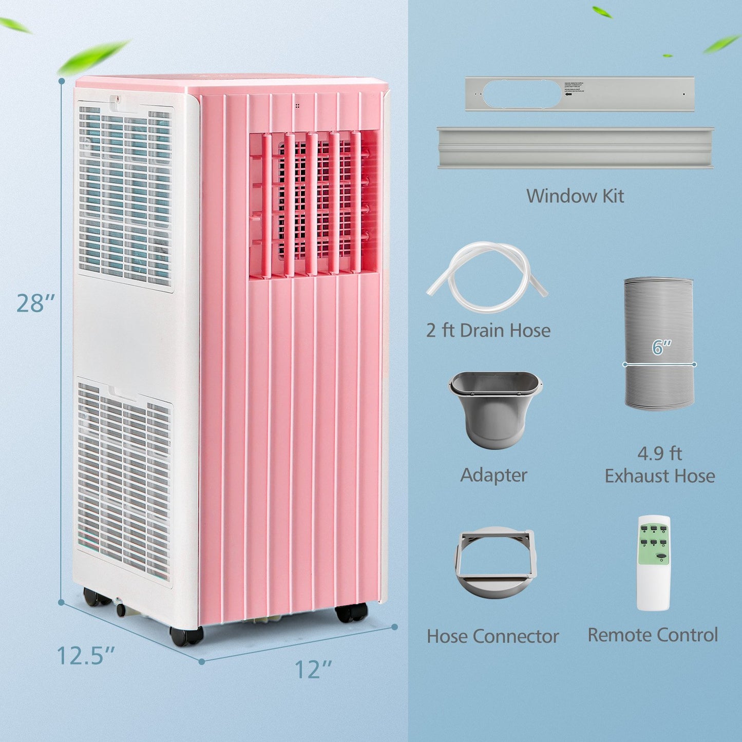 3-in-1 10000 BTU Air Conditioner with Humidifier and Smart Sleep Mode, Pink