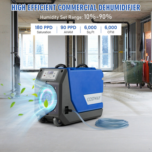 180 PPD Commercial Dehumidifier, With Pump Drain Hose And Wheels, Blue Dehumidifiers Blue at Gallery Canada
