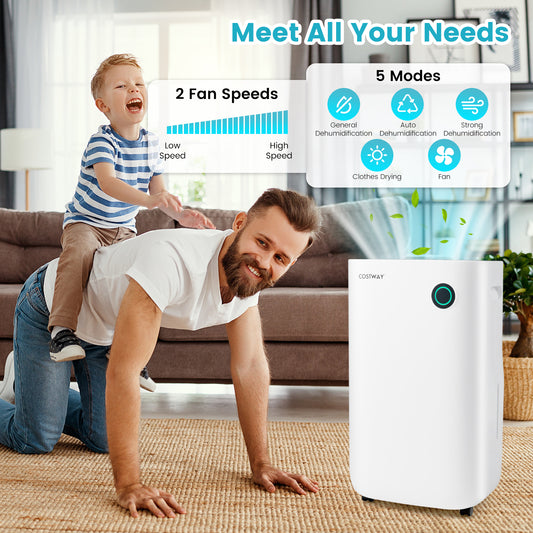 4500 Sq. Ft Dehumidifier with 5 Modes and 3-Color Indicator Light, White Dehumidifiers White at Gallery Canada