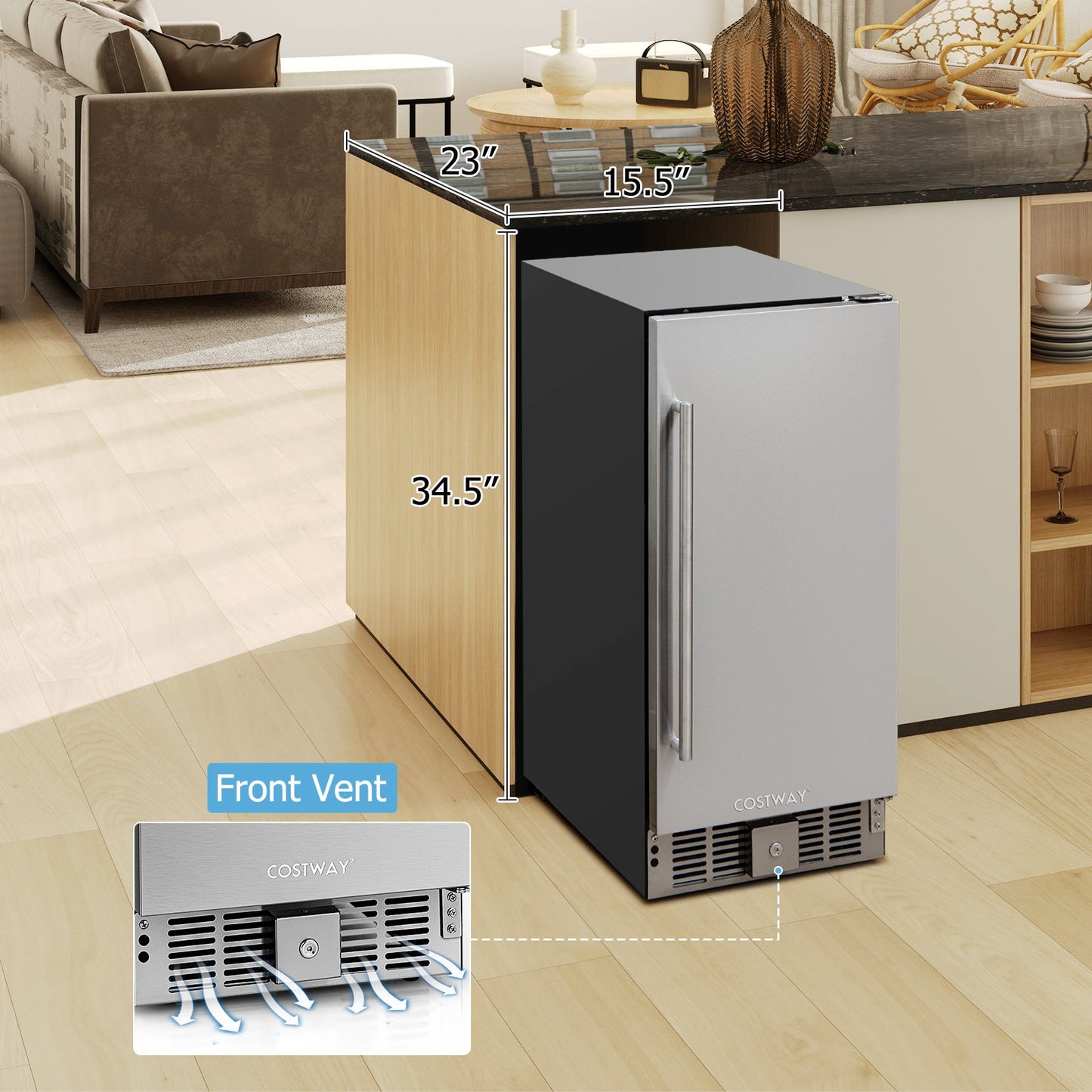 Compact Refrigerator with Adjustable Thermostat and Stainless Steel Door, Silver