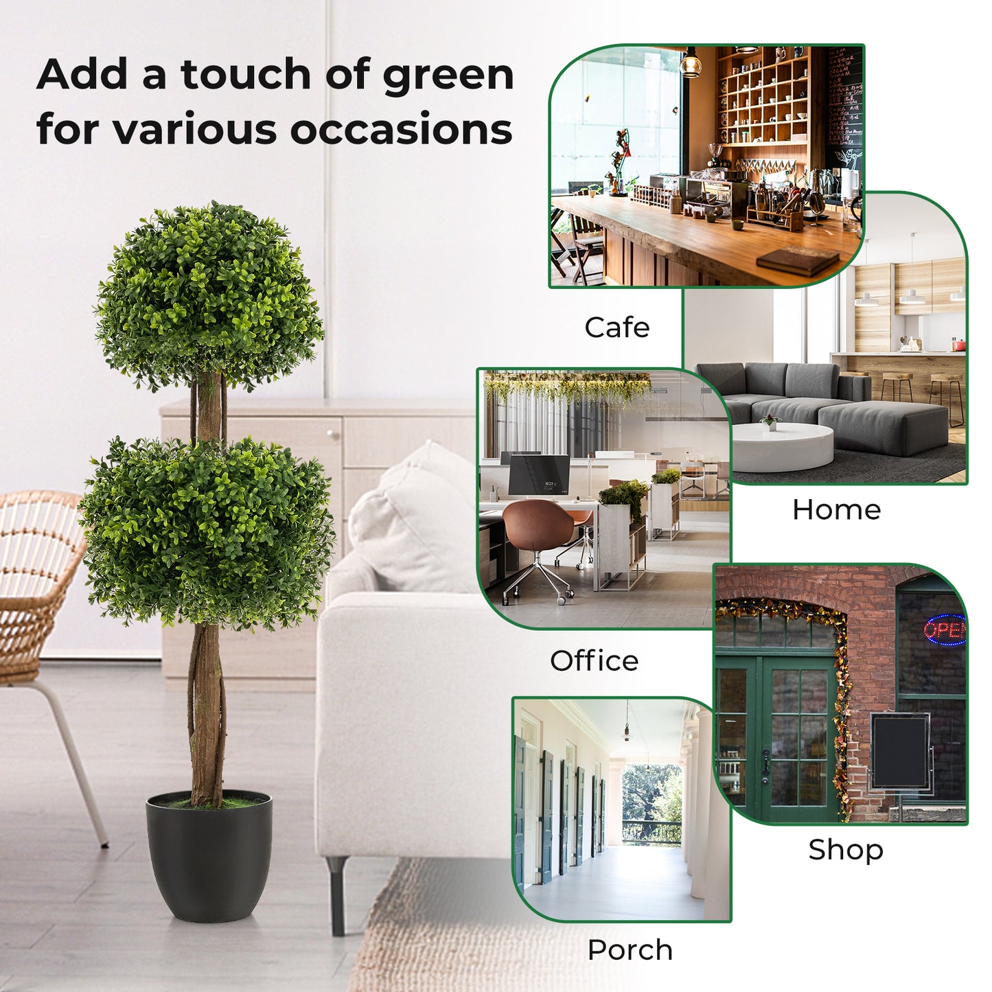 40 Inch Artificial Boxwood Topiary Ball Tree, Green Faux Plants at Gallery Canada