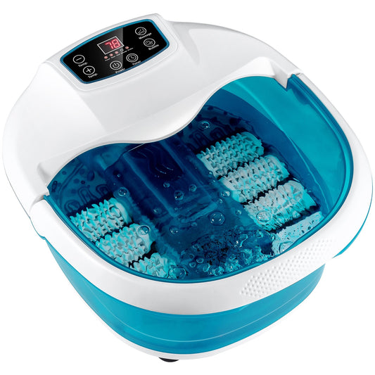 Foot Spa Tub with Bubbles and Electric Massage Rollers for Home Use, Blue