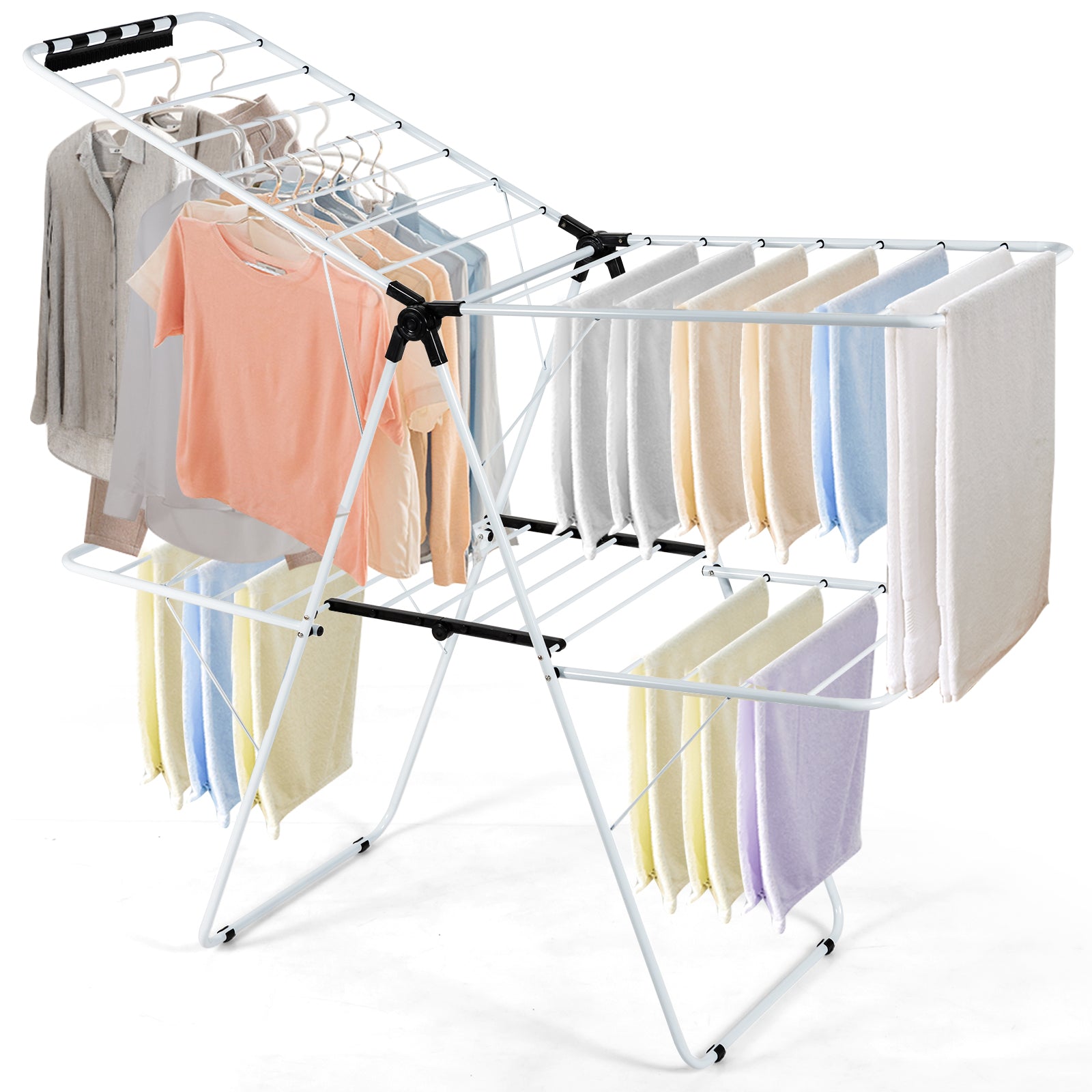 2-Tier Foldable Clothes Drying Rack with Adjustable Gullwing, White Drying Racks at Gallery Canada
