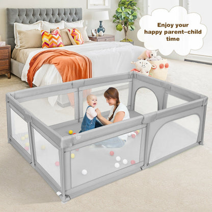 Extra-Large Safety Baby Fence with 50 Ocean Balls, Gray
