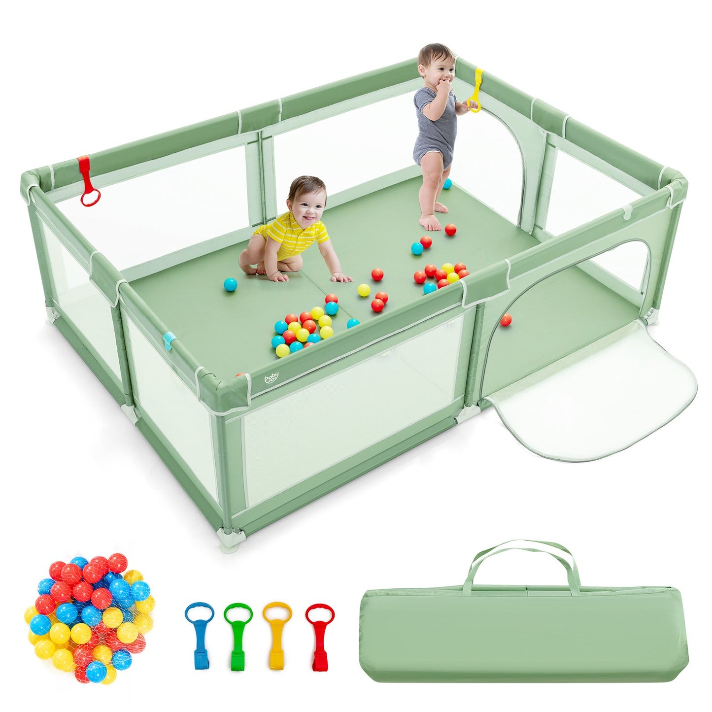 Extra-Large Safety Baby Fence with 50 Ocean Balls, Green