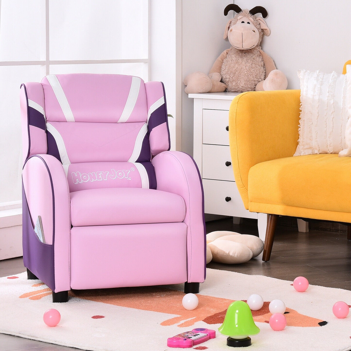 Kids Leather Recliner Chair With Side Pockets, Pink Kids Chairs & Seating at Gallery Canada