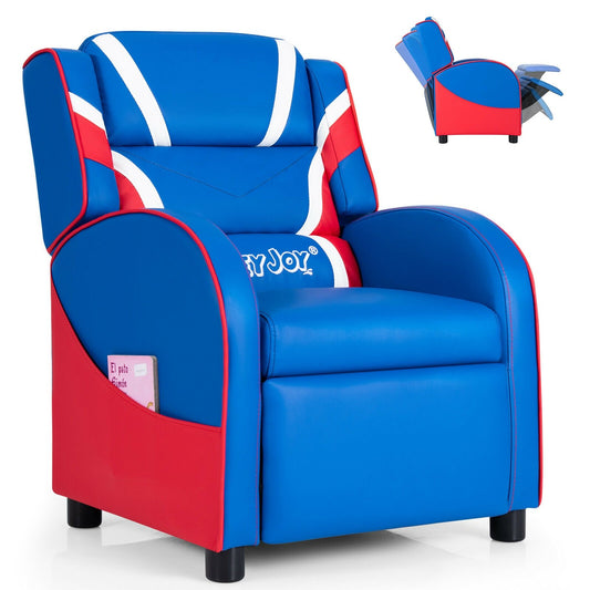 Kids Leather Recliner Chair with Side Pockets, Blue