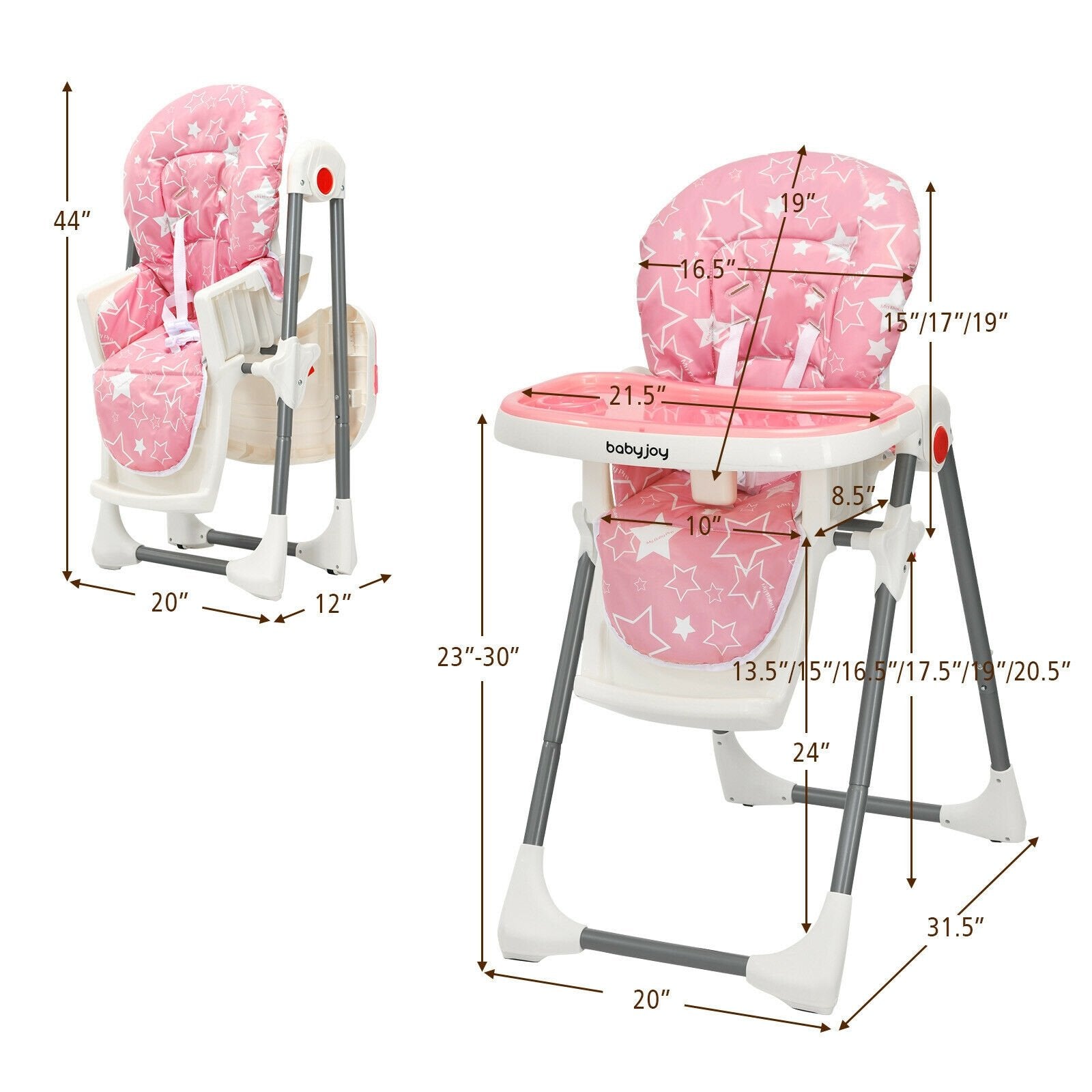 Folding Baby High Dining Chair with 6-Level Height Adjustment, Pink at Gallery Canada