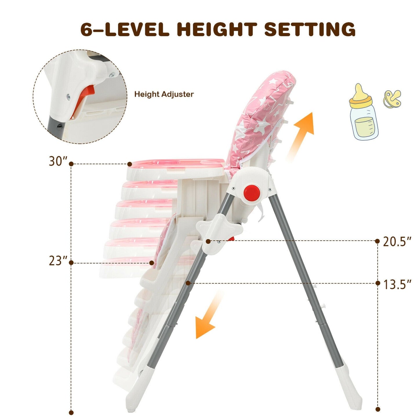 Folding Baby High Dining Chair with 6-Level Height Adjustment, Pink at Gallery Canada