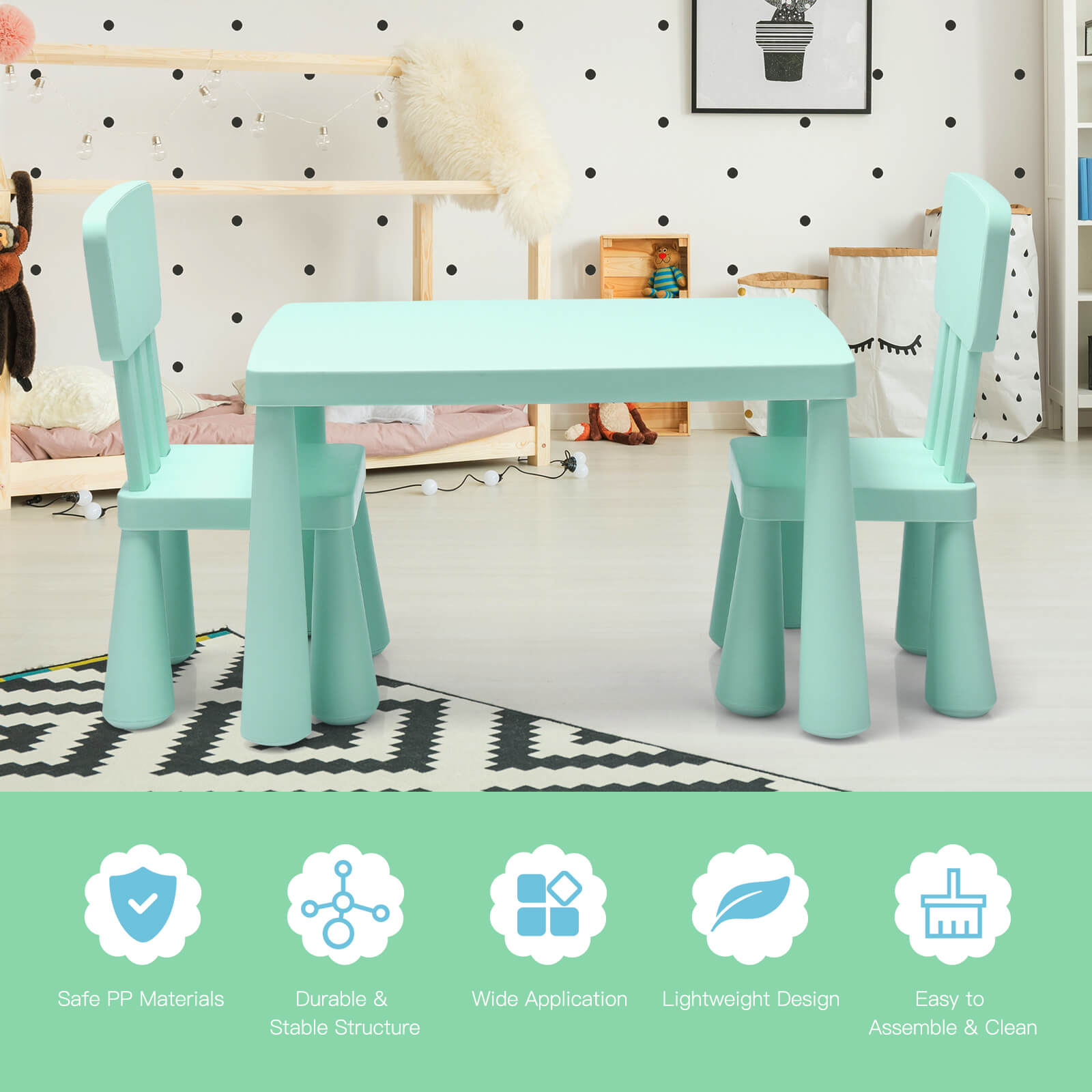 3 Pieces Toddler Multi Activity Play Dining Study Kids Table and Chair Set, Green at Gallery Canada