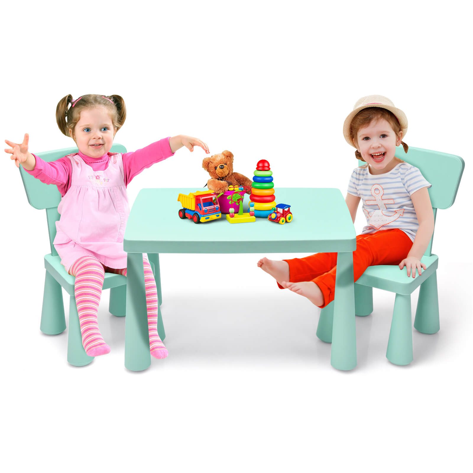 3 Pieces Toddler Multi Activity Play Dining Study Kids Table and Chair Set, Green at Gallery Canada