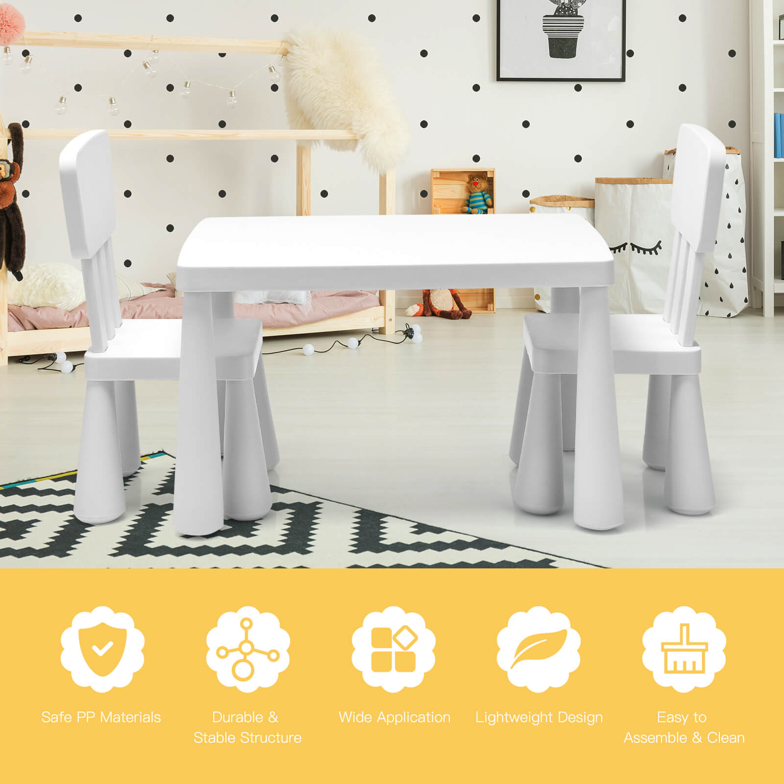 3 Pieces Toddler Multi Activity Play Dining Study Kids Table and Chair Set, White at Gallery Canada