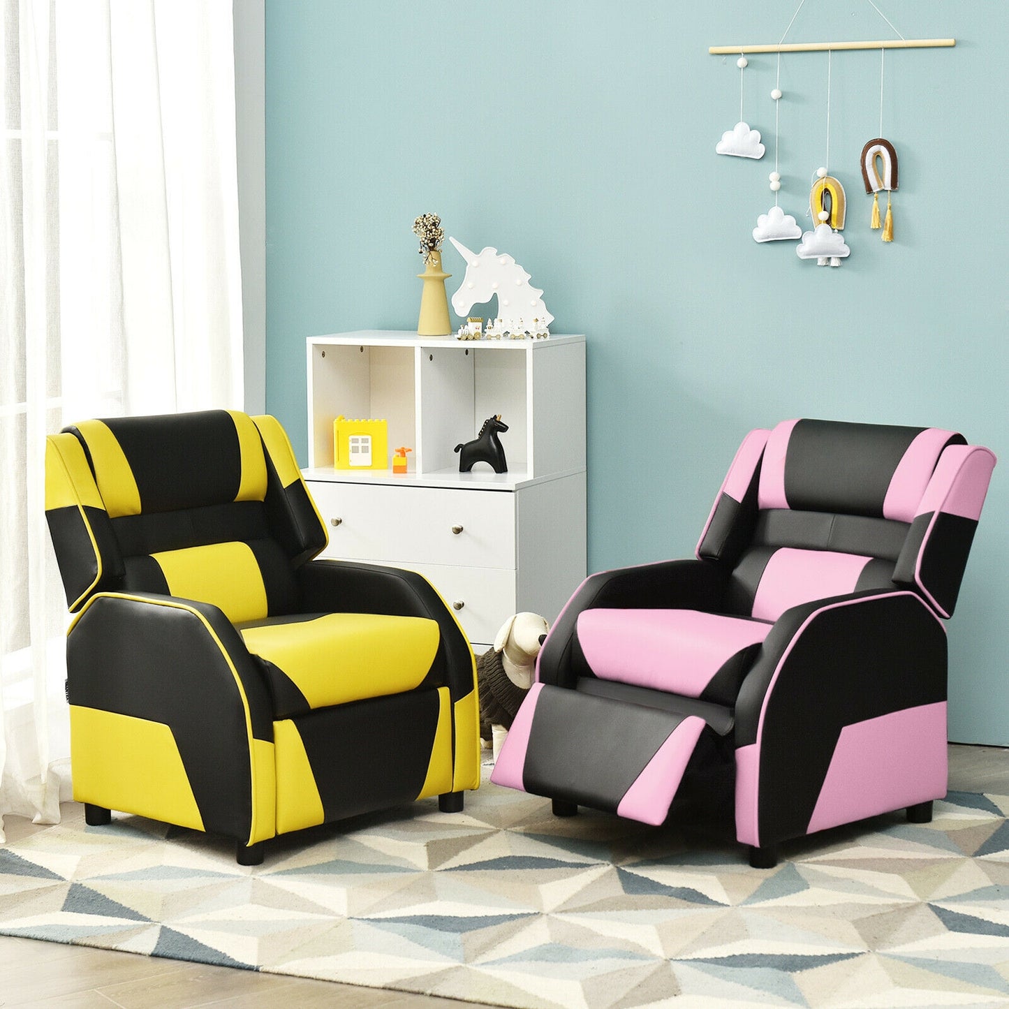 Kids Youth PU Leather Gaming Sofa Recliner with Headrest and Footrest, Pink Kids Chairs & Seating at Gallery Canada