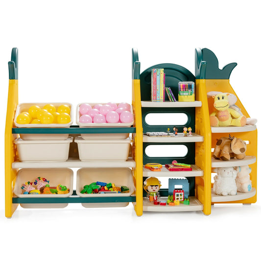 3-in-1 Kids Toy Storage Organizer with Bookshelf Corner Rack, Multicolor