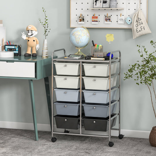 10-Drawer Rolling Storage Cart, Gray, Beige File Cabinets Beige & Gray at Gallery Canada