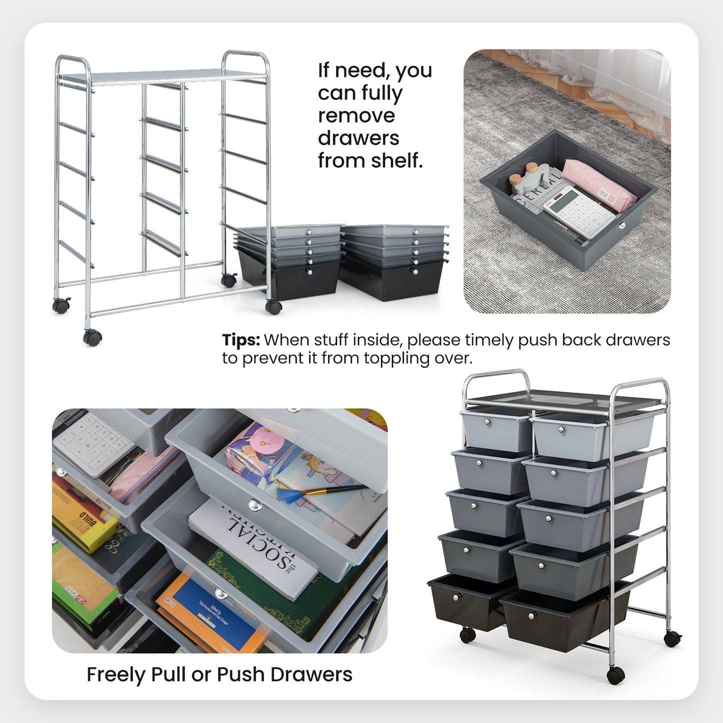 10-Drawer Rolling Storage Cart, Gray File Cabinets at Gallery Canada
