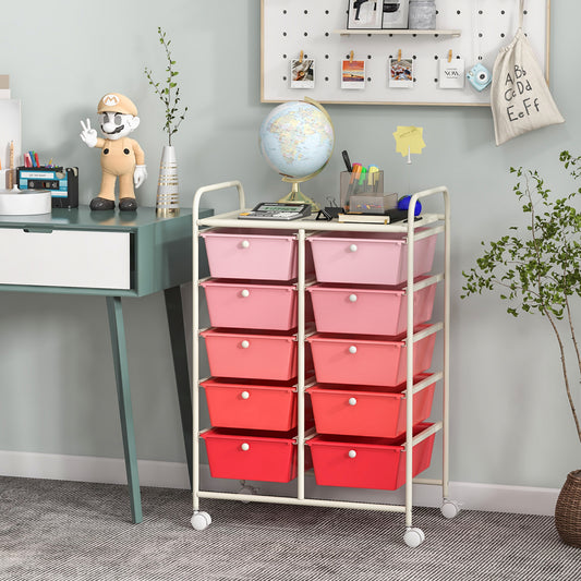 10-Drawer Rolling Storage Cart, Gradient, Pink File Cabinets Gradient Pink at Gallery Canada