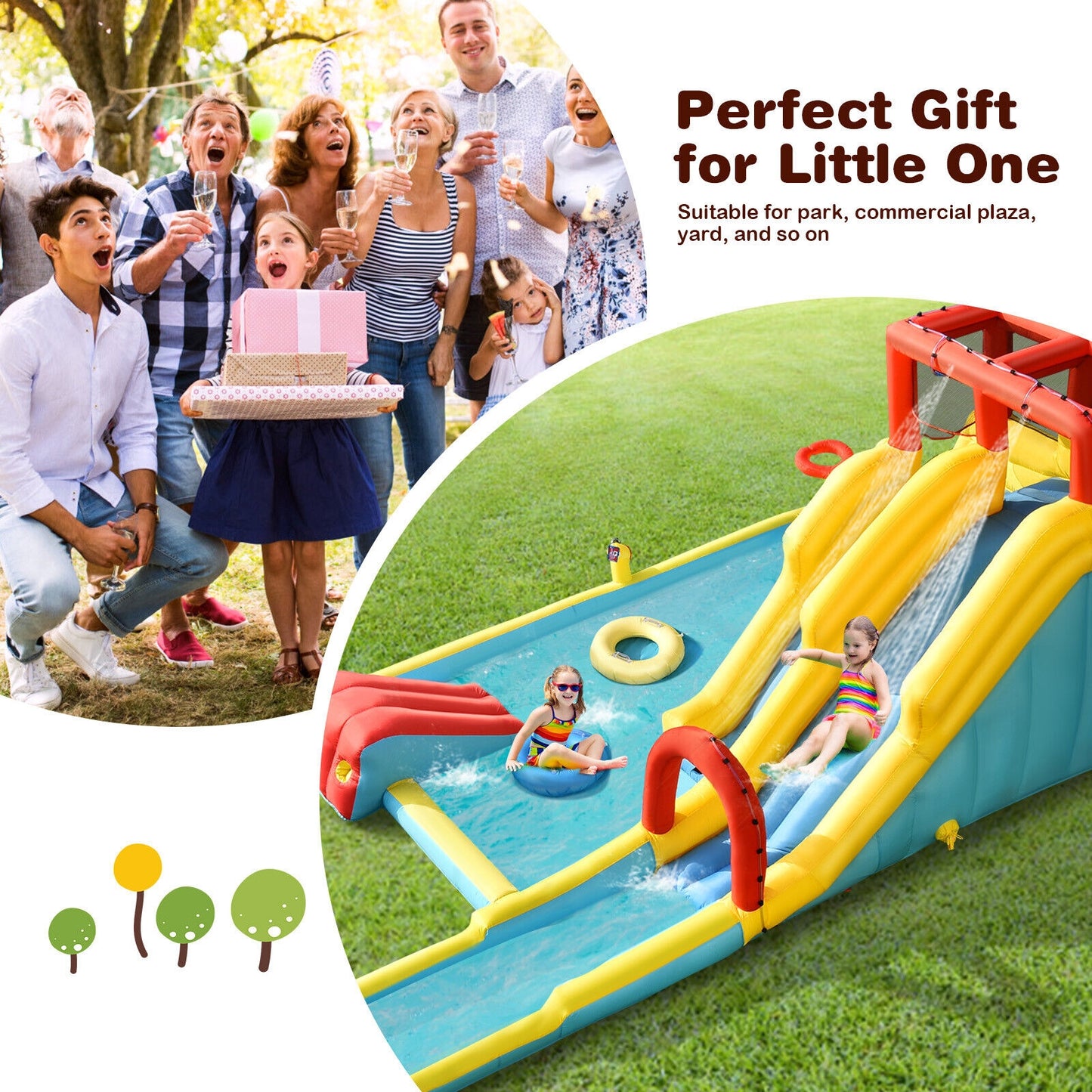 Inflatable Dual Slide Water Park, Climbing Bouncer With 735W Air Blower Bounce House at Gallery Canada