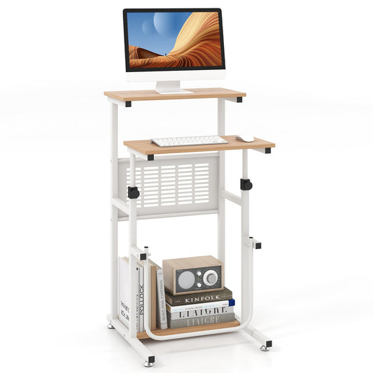 Standing Desk for Small Space Sit Stand Desk with Height Adjustable Desktop, Brown & White